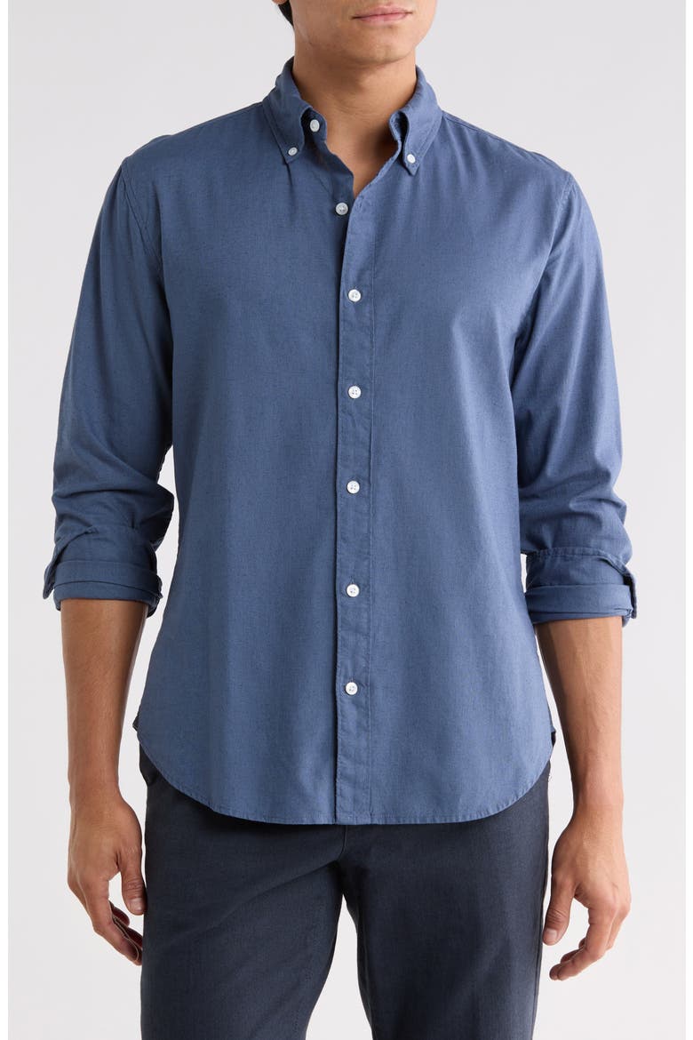Slim Fit Cotton & Linen Blend Long Sleeve Button-Down Shirt, Main, color, VINTAGE INDIGO