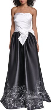 KARL LAGERFELD PARIS Paris Graphic Strapless Satin Gown