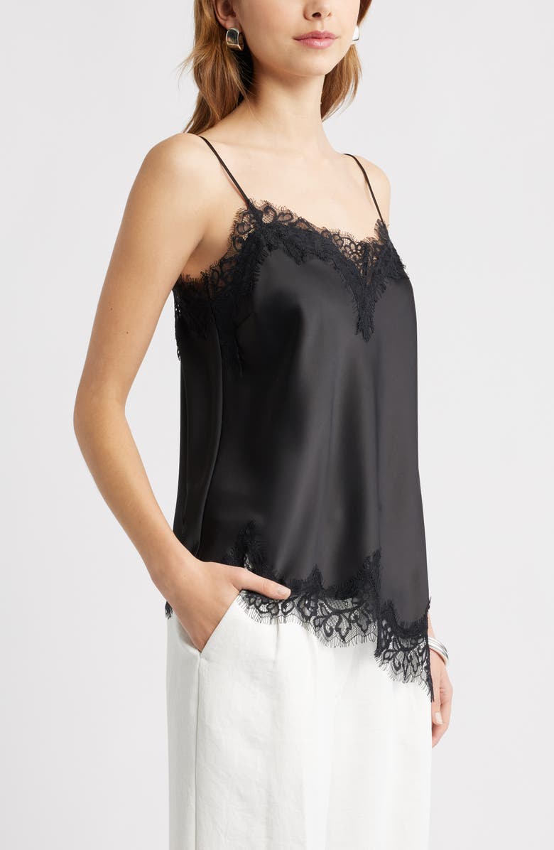 Open Edit Lace Trim Satin Camisole, Alternate, color, Black