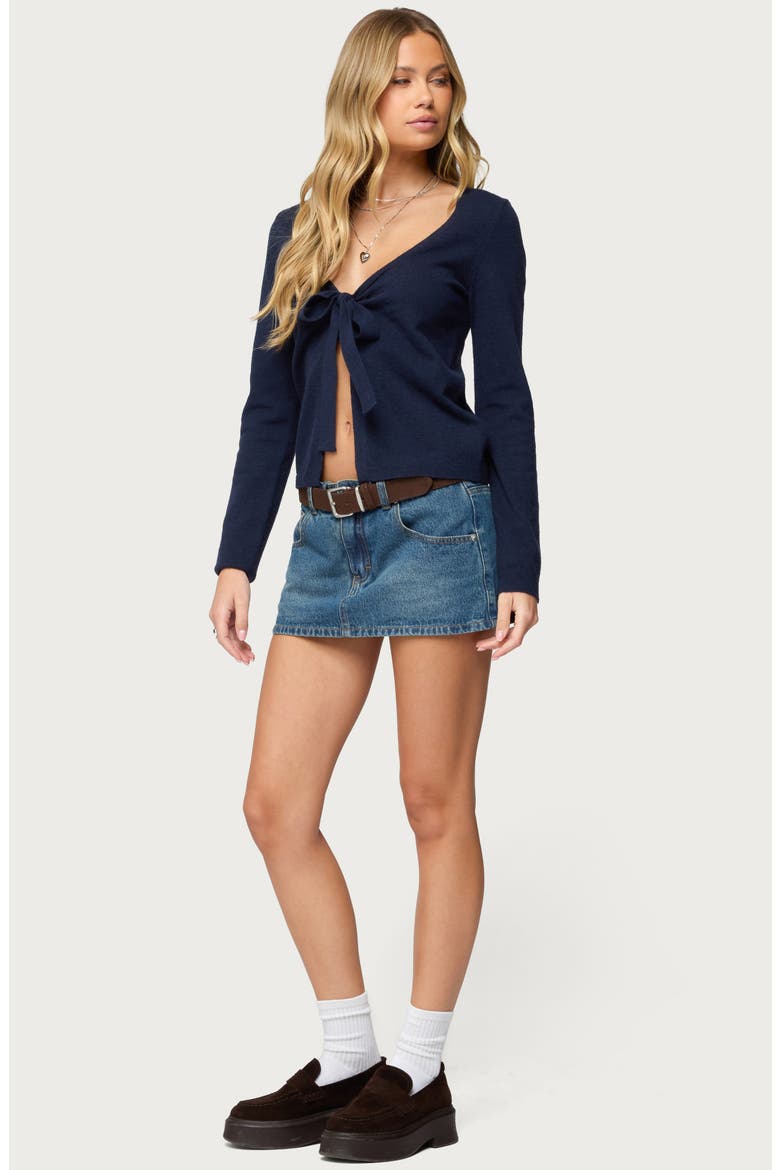 Demi Tie Front Cardigan, Alternate, color, NAVY