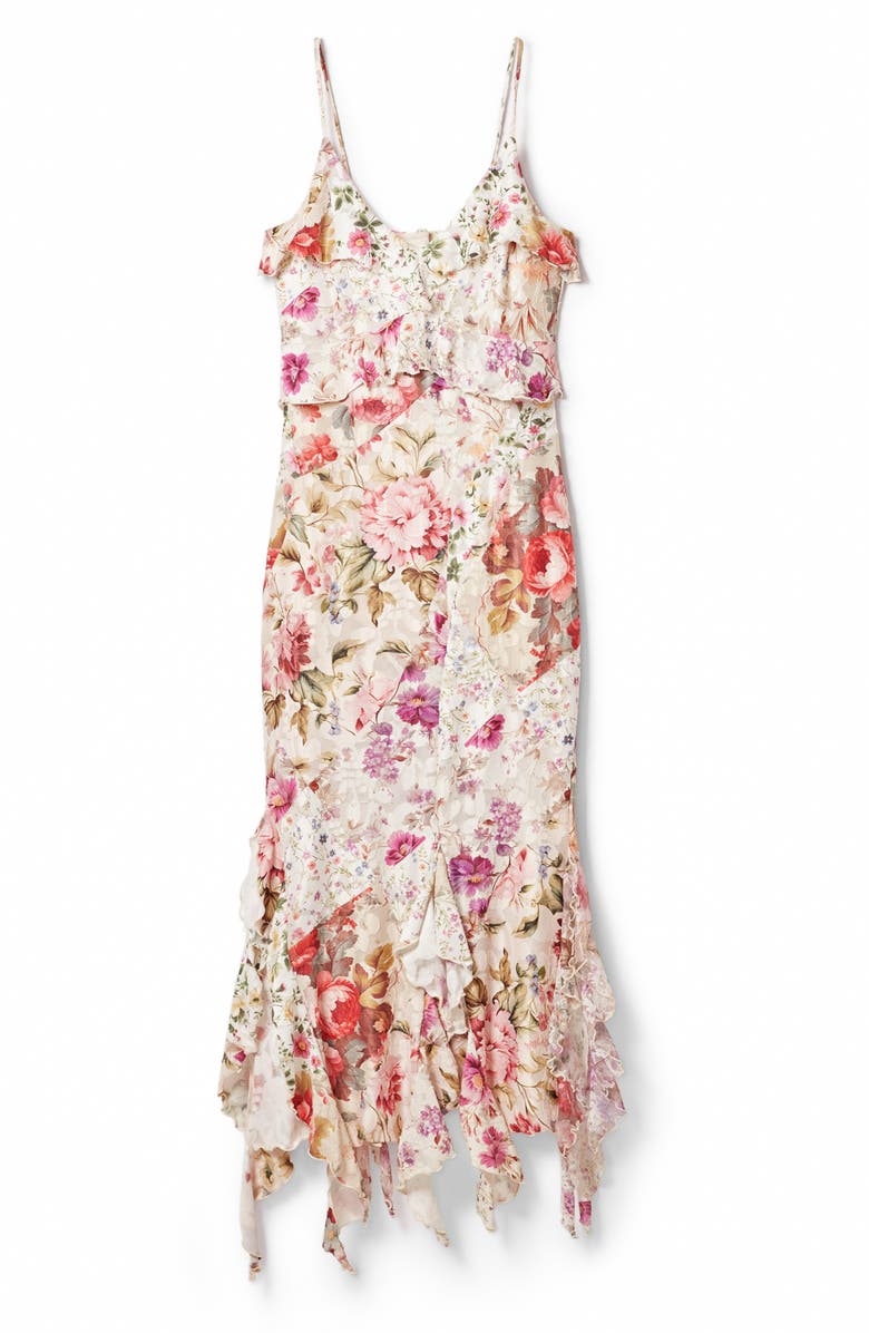 Desigual Aura Mixed Floral Print Handkerchief Hem Dress, Alternate, color, 