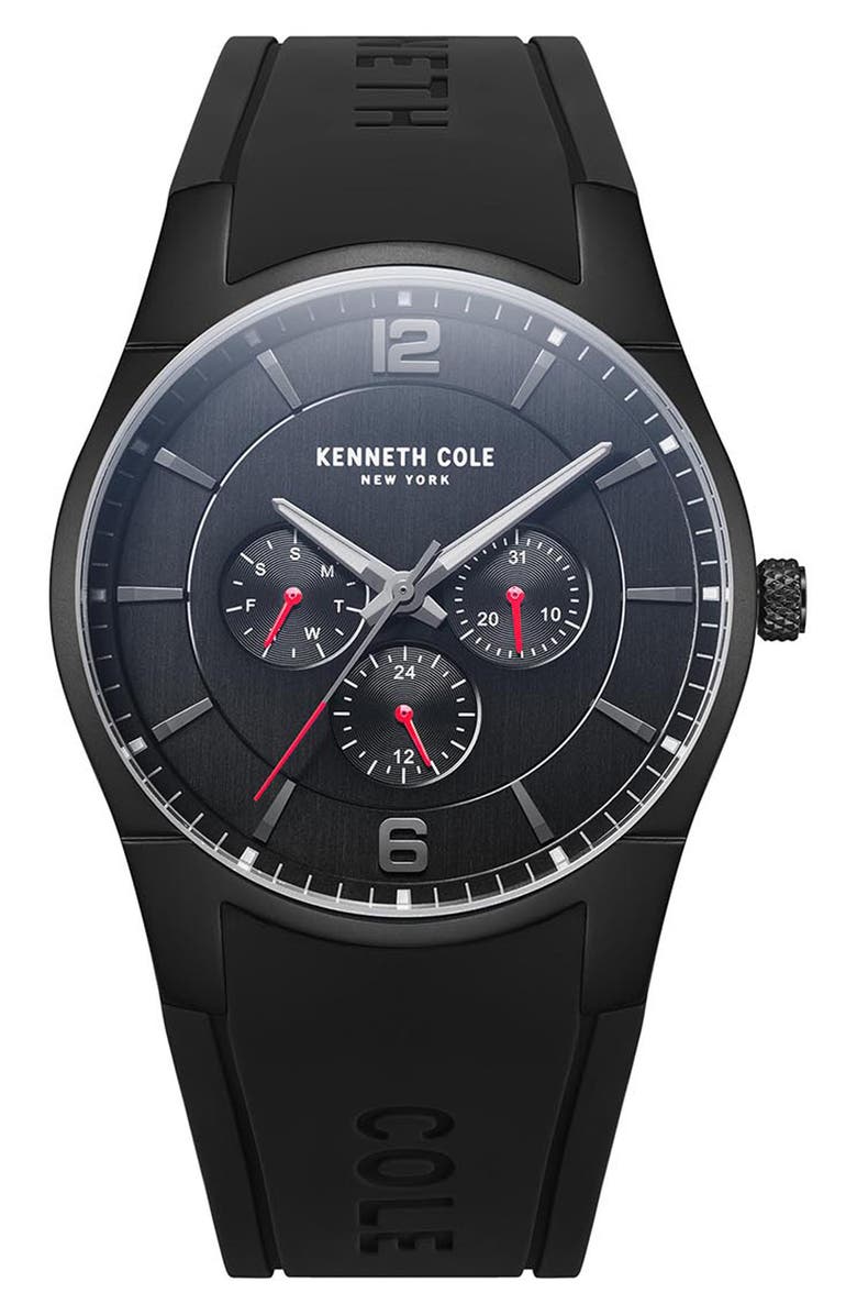 Kenneth Cole Dress Sport Silicone Strap Watch, 42mm, Main, color, 