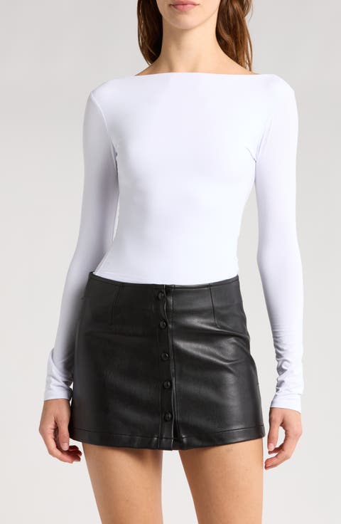 Boat Neck Long Sleeve Crop Top