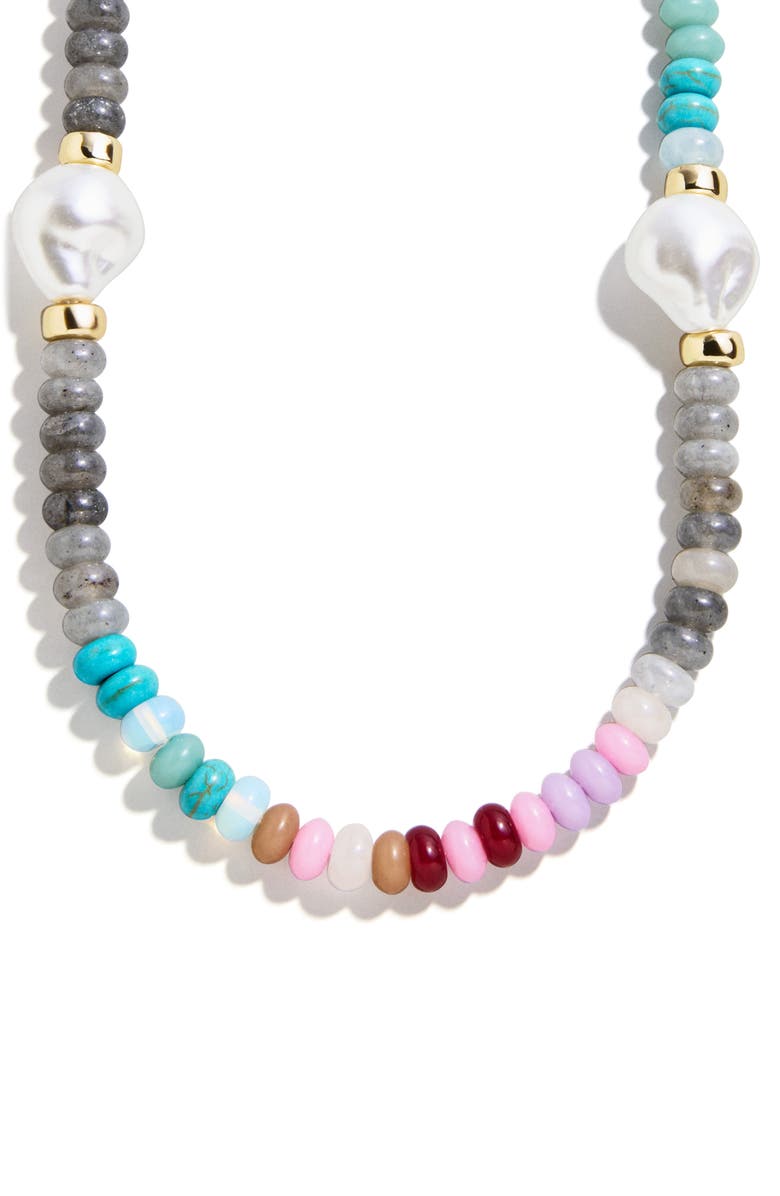 BaubleBar Delaney Semiprecious Bead Necklace, Alternate, color, Blue