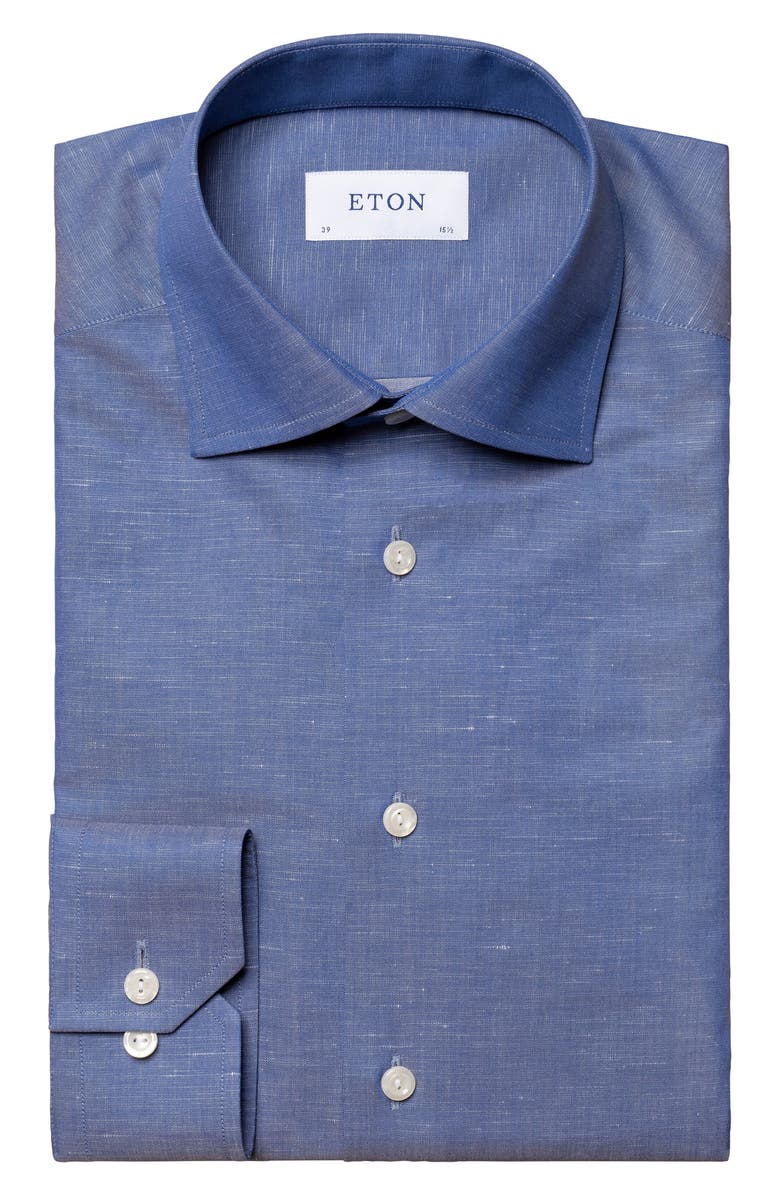 Eton Contemporary Fit Cotton & Linen Blend Dress Shirt, Alternate, color,