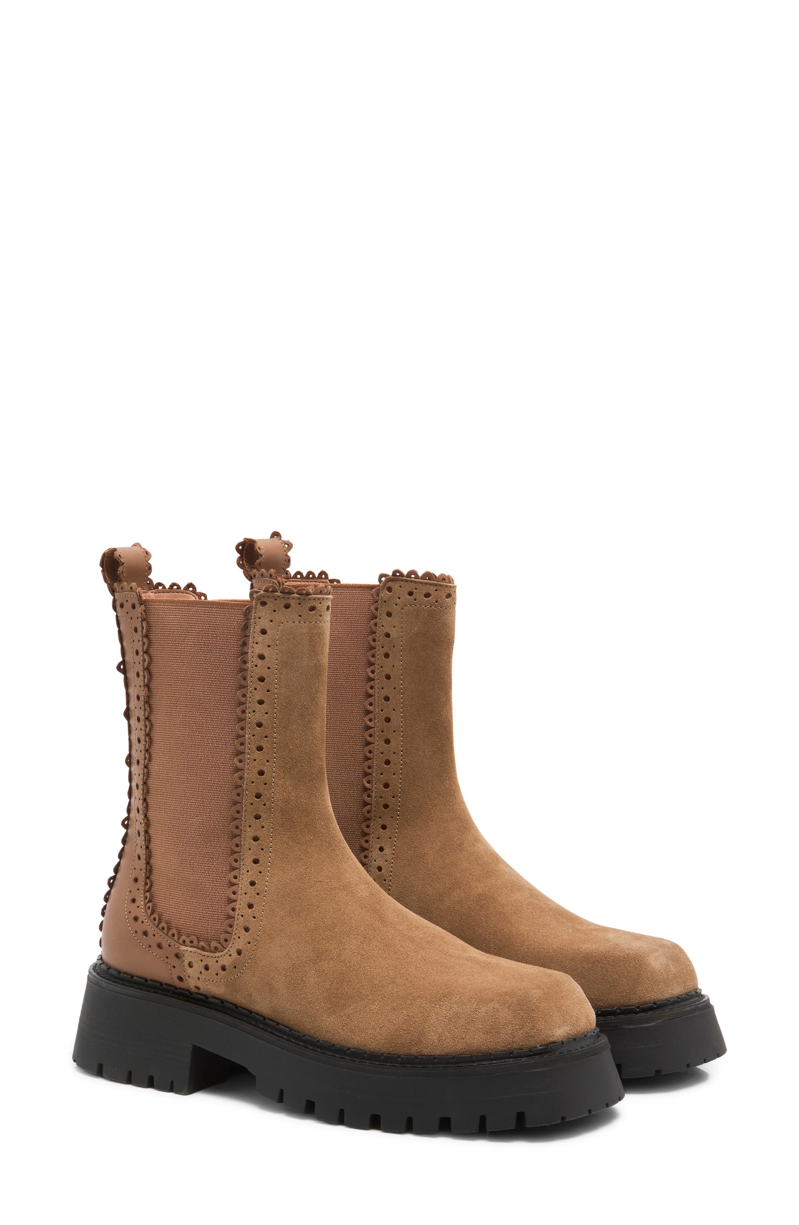 Tried and True Leather Brogue Bootie, Alternate, color, CAMEL SUEDE