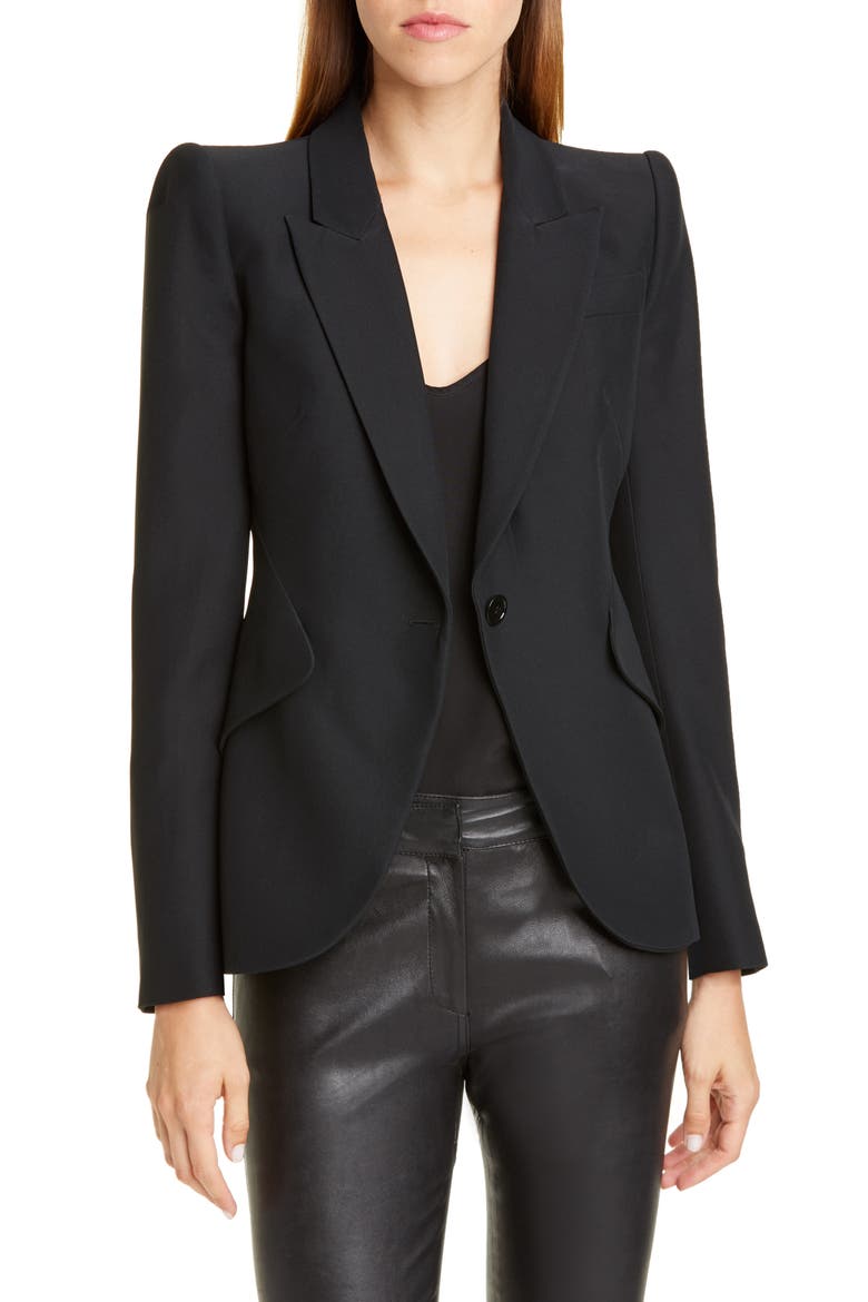 Alexander McQueen Leaf Crepe Jacket, Main, color, BLACK
