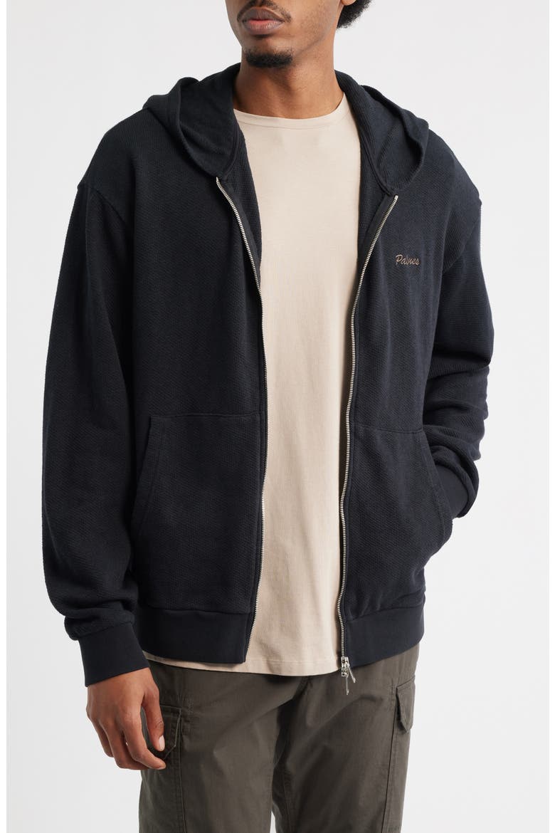 Waffle Stitch Full Zip Hoodie, Main, color, BLACK