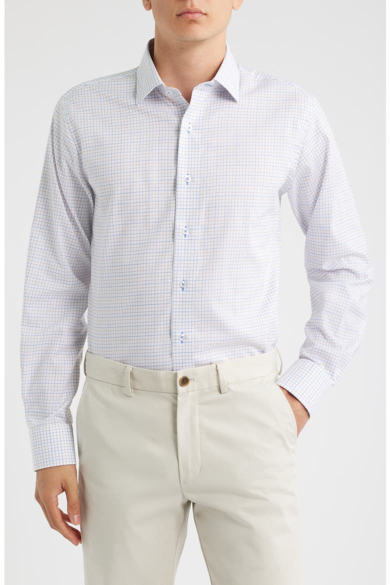 Trim Fit Tattersall Check Cotton Twill Dress Shirt, Main, color, WHITE