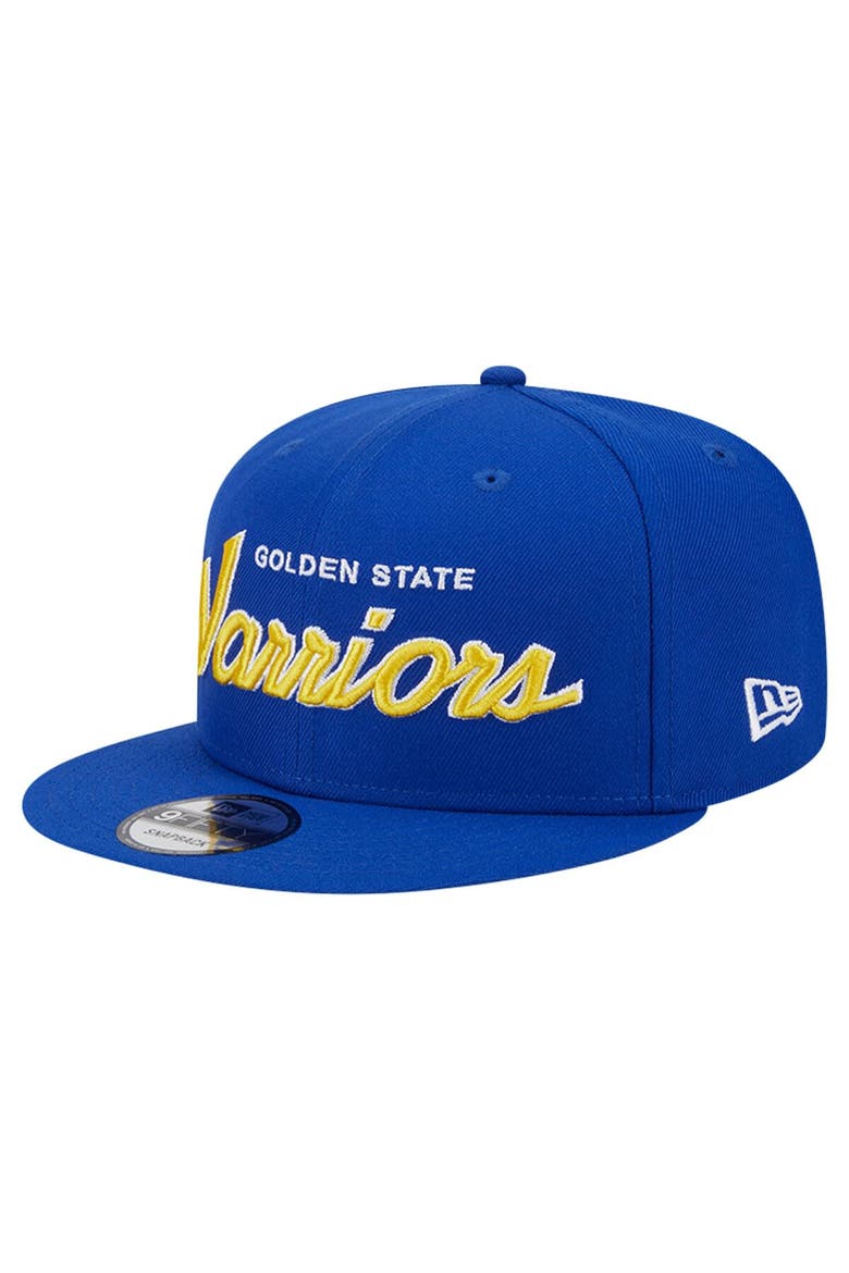 Men's New Era Royal Golden State Warriors Evergreen Script Side Patch 9FIFTY Snapback Hat, Alternate, color, Royal
