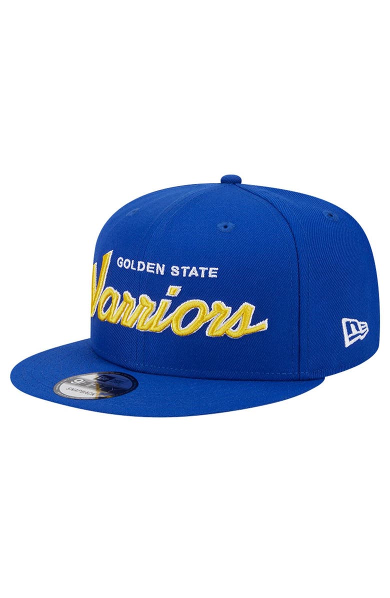 New Era Men's New Era Royal Golden State Warriors Evergreen Script Side Patch 9FIFTY Snapback Hat, Alternate, color, 