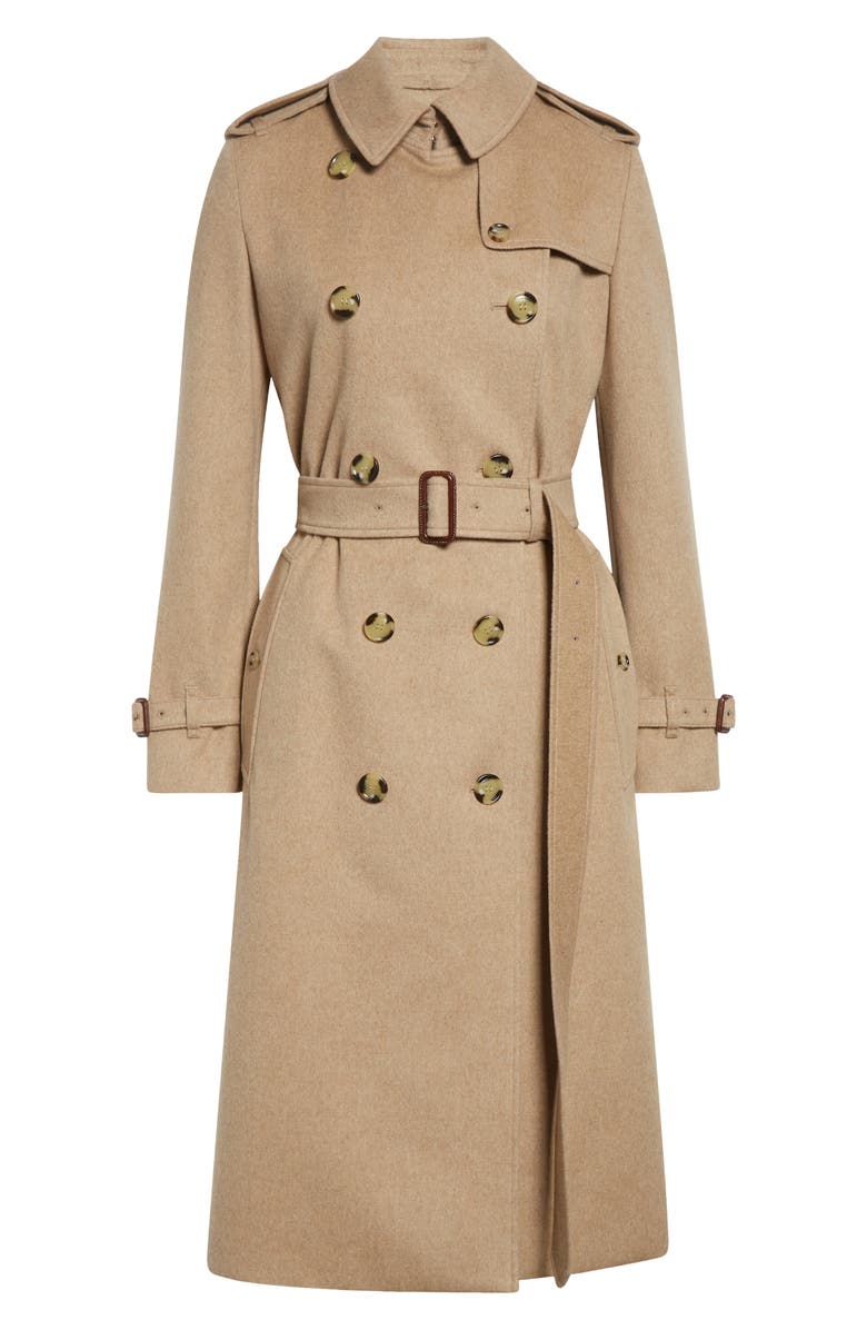 Burberry Kensington Cashmere Trench Coat, Alternate, color, Trail Melange