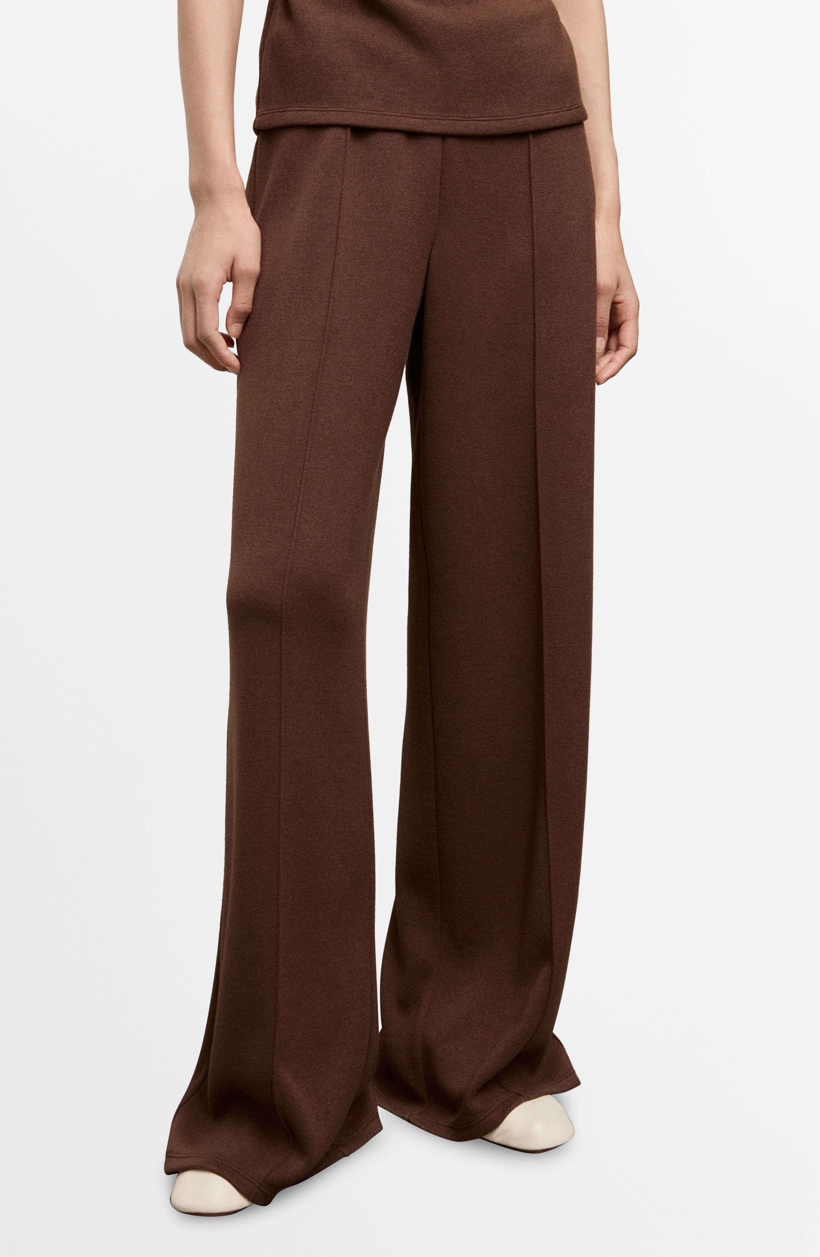 MANGO Pleated Wide Leg Pull-On Pants