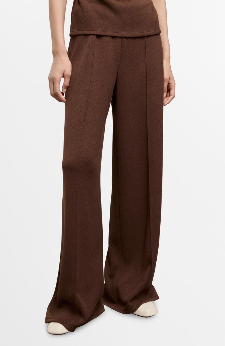MANGO Pleated Wide Leg Pull-On Pants, Main, color, Brown