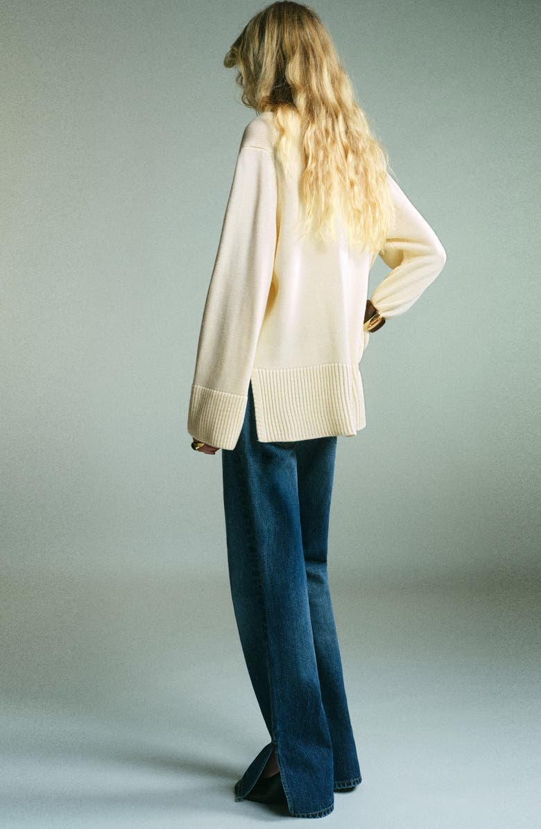 MANGO Ribbed Trim Turtleneck Sweater, Alternate, color, Ecru