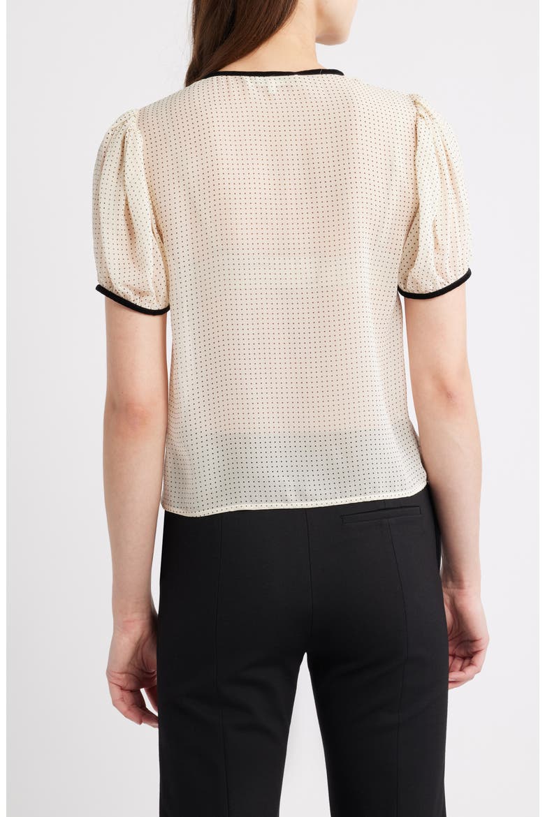 Polka Dot Tie Front Puff Sleeve Semisheer Silk Top, Alternate, color, ECRU MULTI