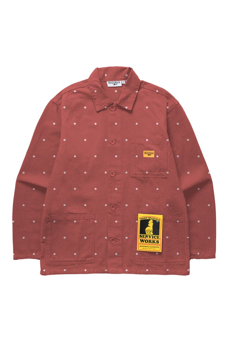 Polka Dot Cotton Canvas Button-Up Chore Coat, Main, color, CLAY