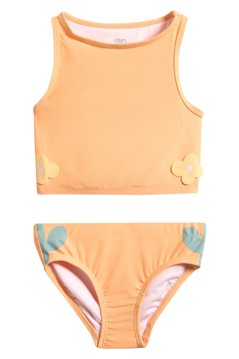 Kids' Floral Appliqué Two-Piece Swimsuit, Main, color, DREAMSICLE FLOWER