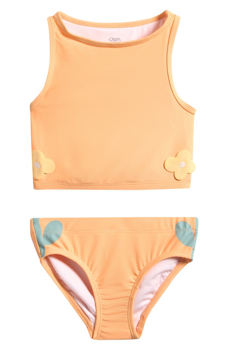 OTTER AVENUE Kids' Floral Appliqué Two-Piece Swimsuit, Main, color, Dreamsicle Flower