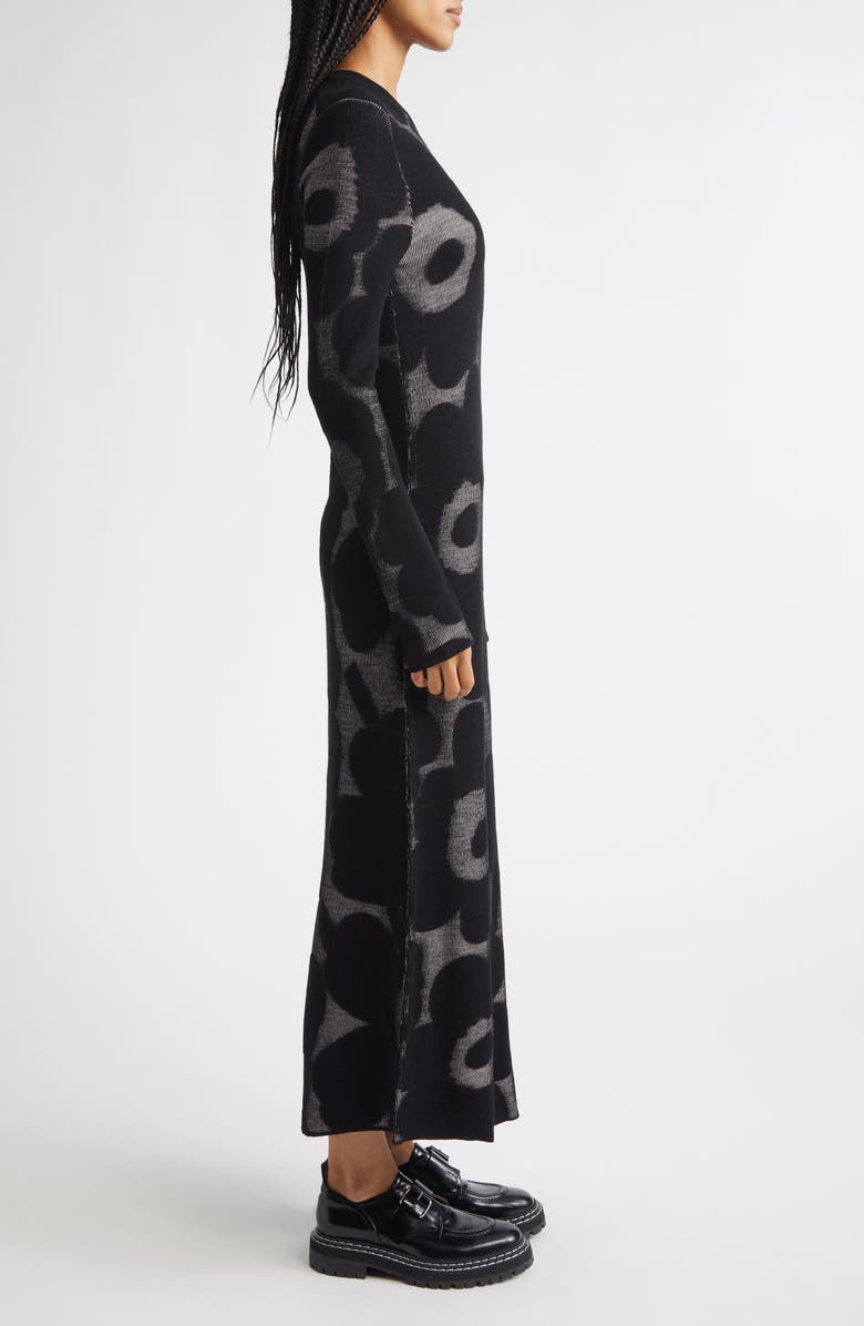 Marimekko Laatia Unikko Long Sleeve Rib Wool Blend Sweater Dress, Alternate, color, Black Light Pink