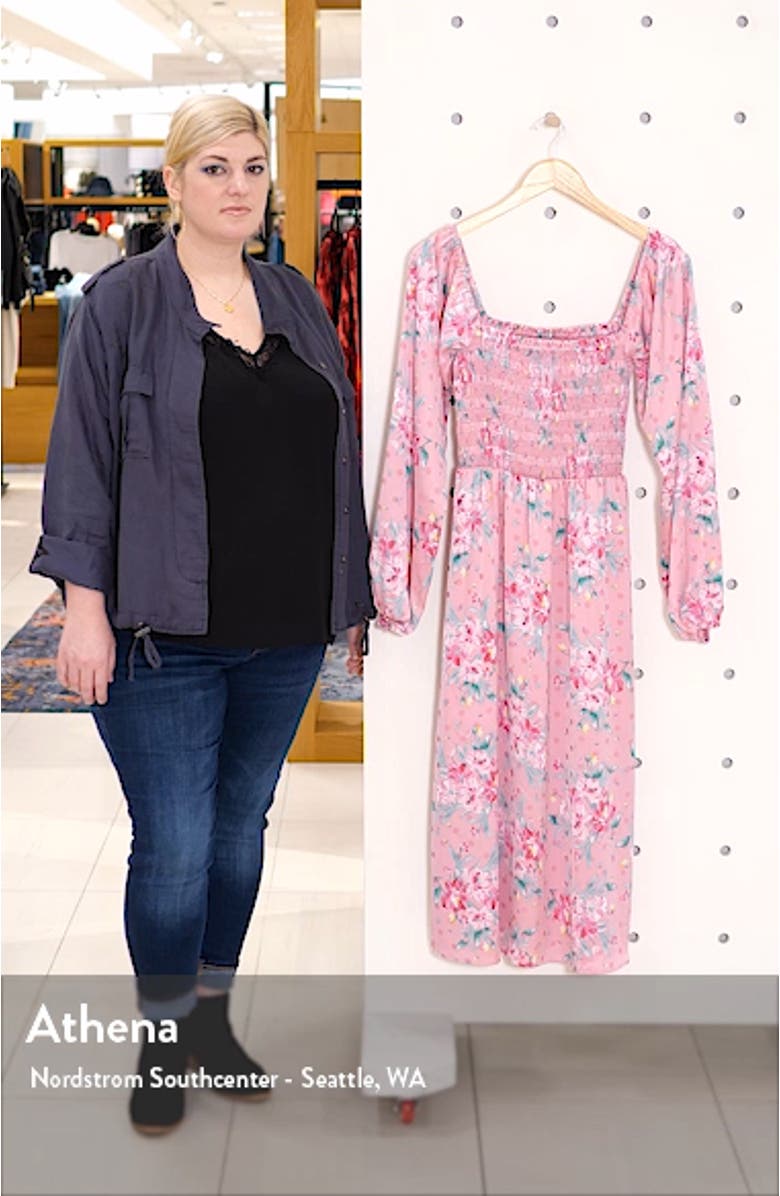 x Influencing in Color Long Sleeve Smocked Midi Dress, sales video thumbnail