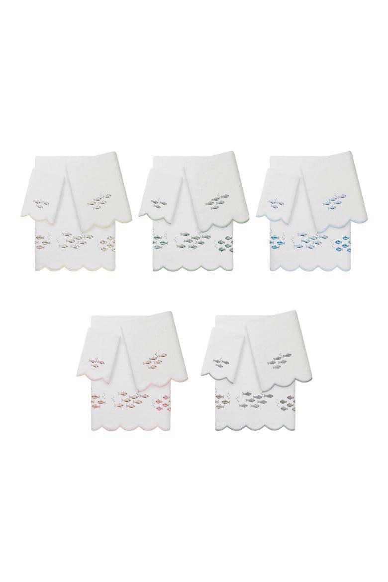Fish School Scallop 3-Piece Hand Towel Set, Alternate, color, WHITE/ BEIGE