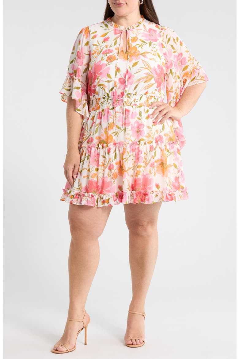 Maldonado Floral Ruffle Trim Dress, Main, color, WHITE-PINK-MULTI
