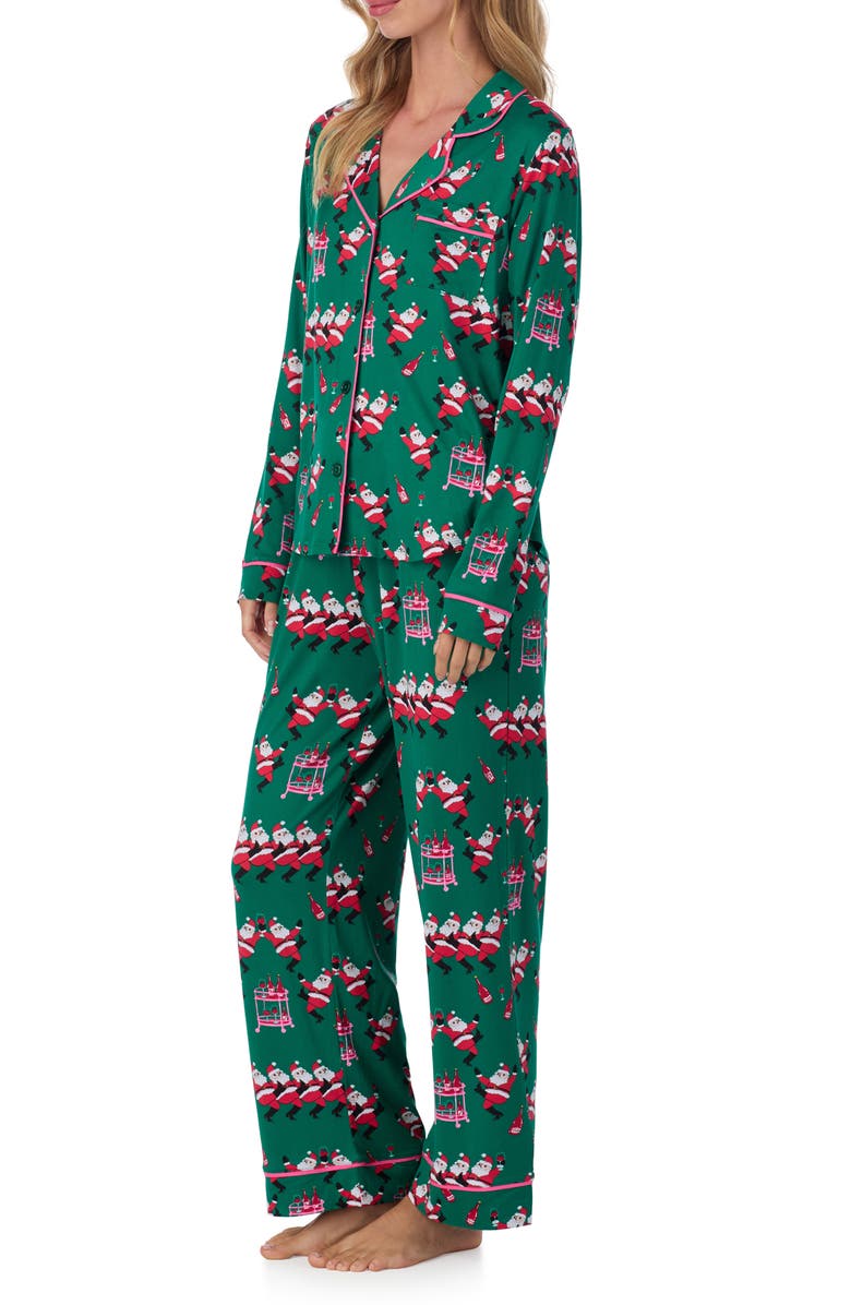 Room Service Pjs Long Sleeve Print Pajamas, Alternate, color, Green/ Novel