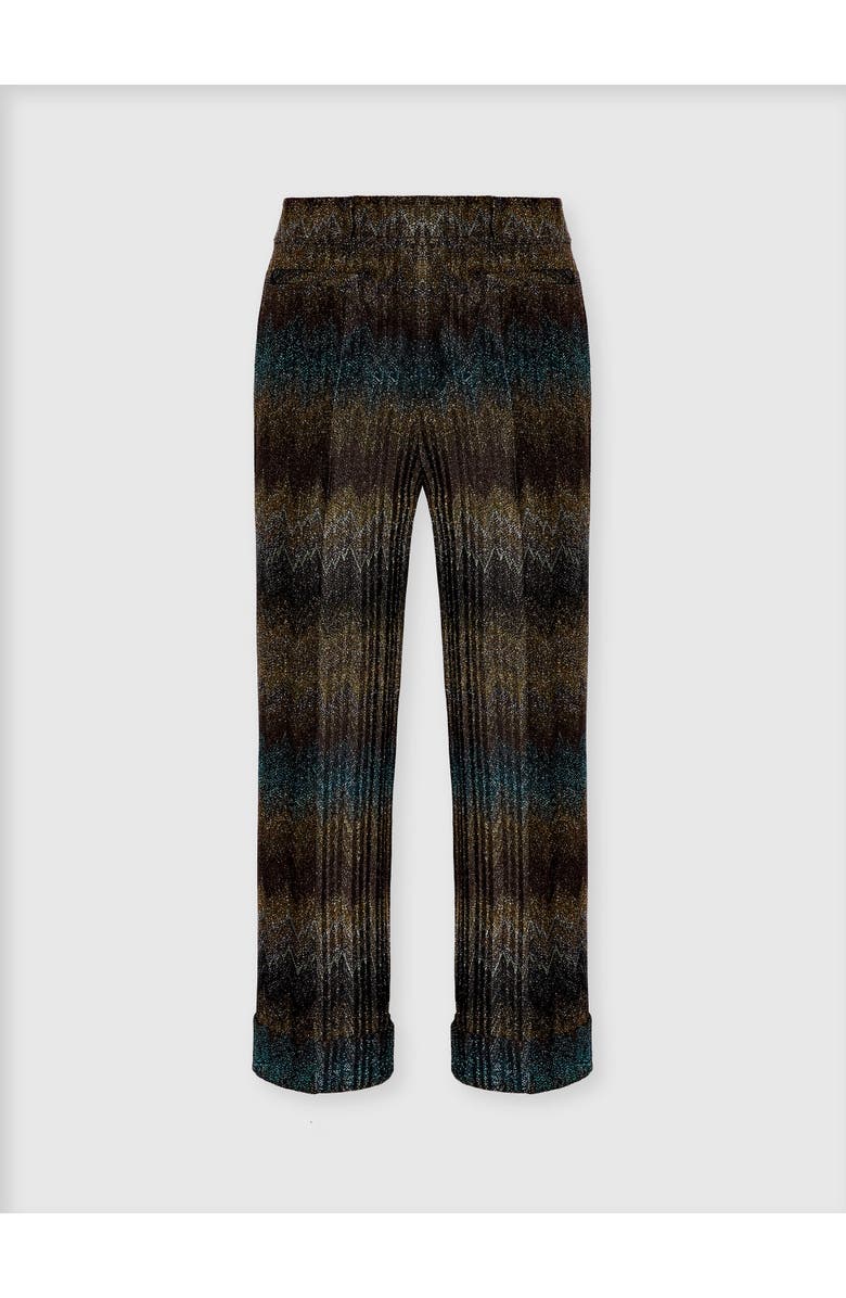 Missoni Flared Trousers In Viscose Lamé Snake Motif, Main, color, Green& Brown