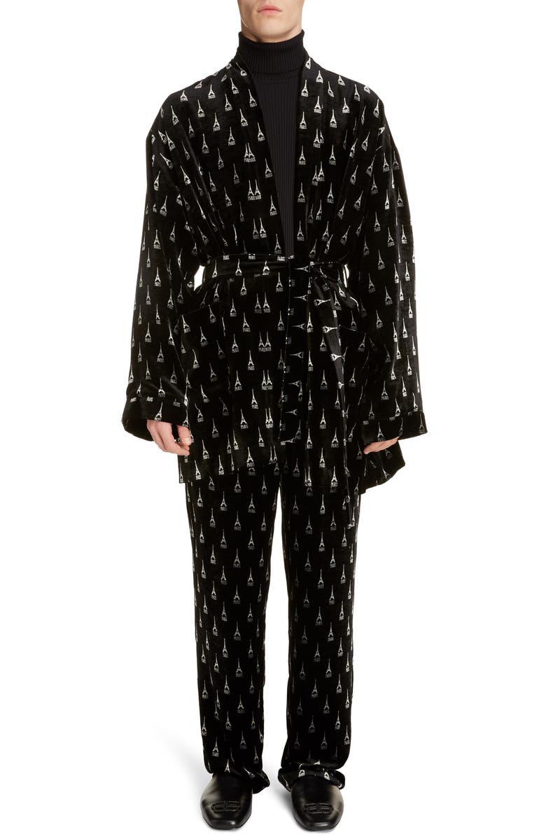 Balenciaga Eiffel Tower Velvet Pyjama Jacket, Alternate, color,