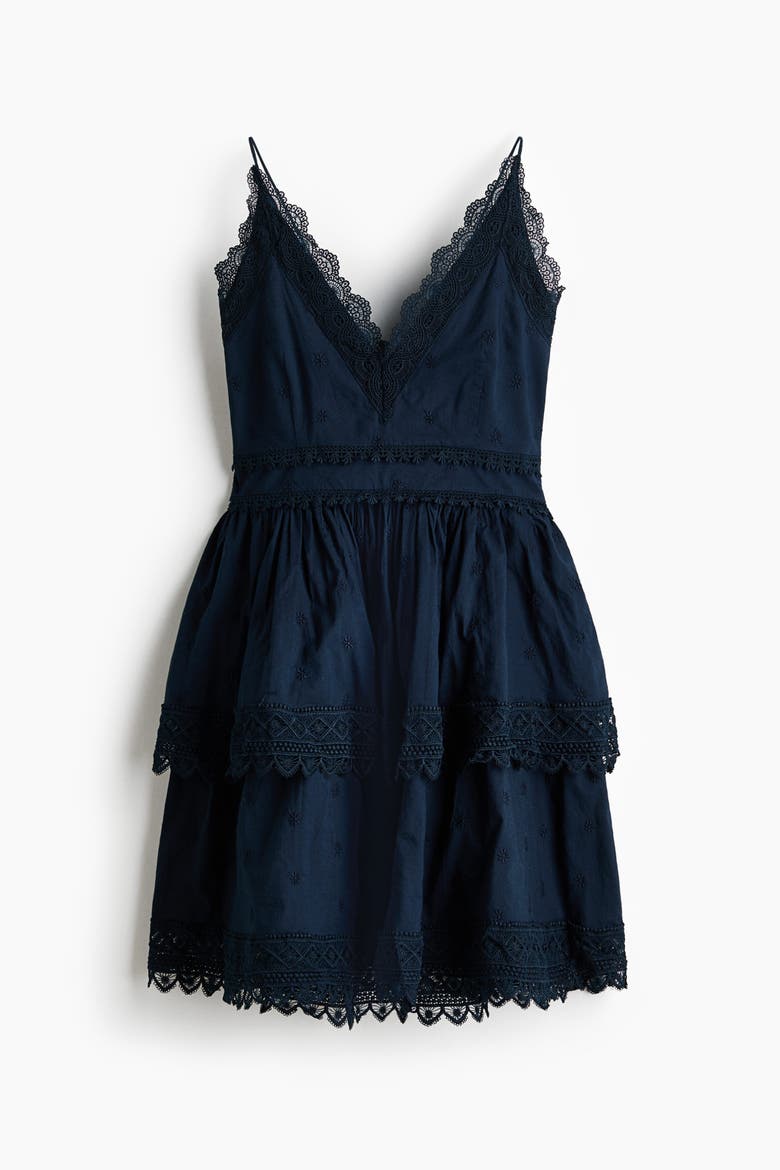 Lace-trimmed Cotton Dress, Main, color, Dark blue