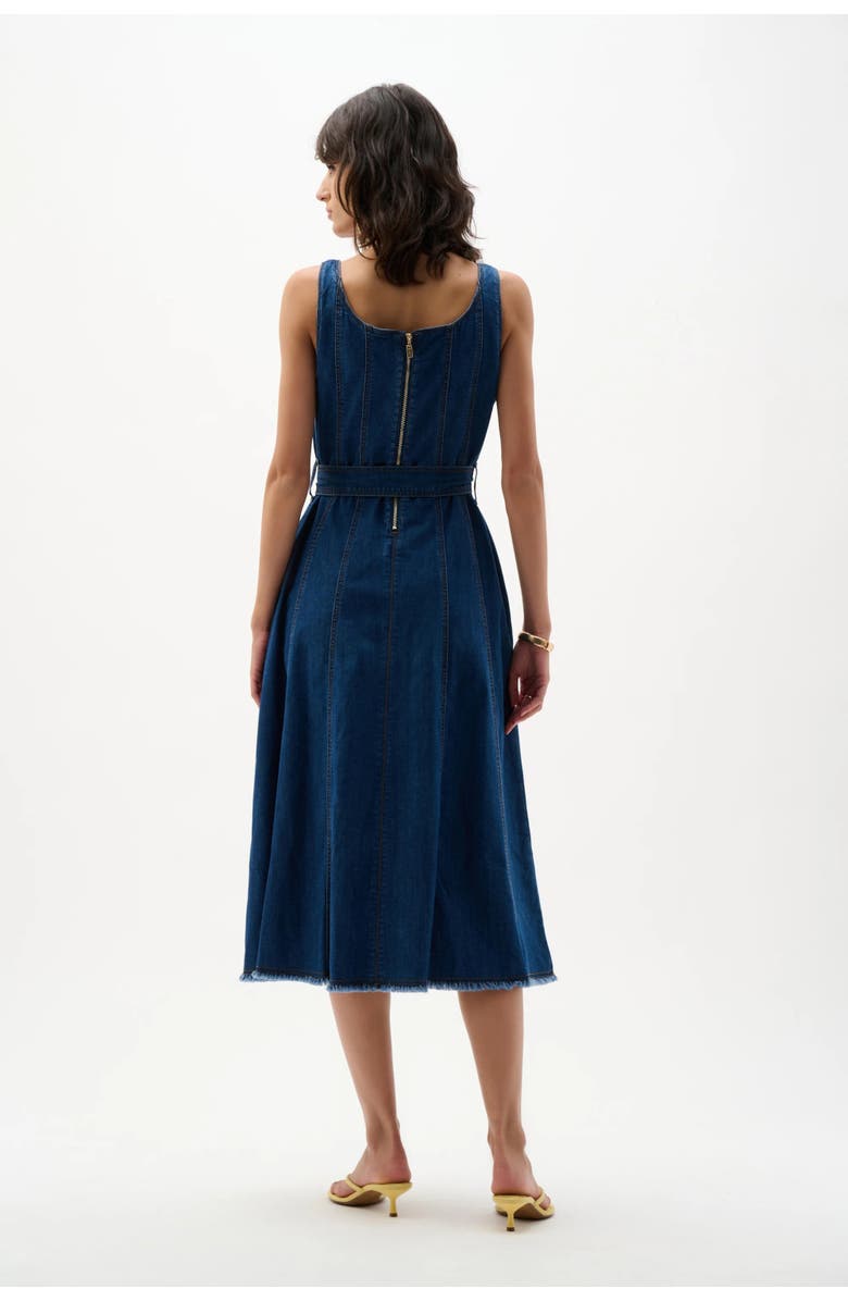 JOSEPH RIBKOFF Denim Fit And Flare Midi Dress With Belt, Alternate, color, Denim Medium Blue