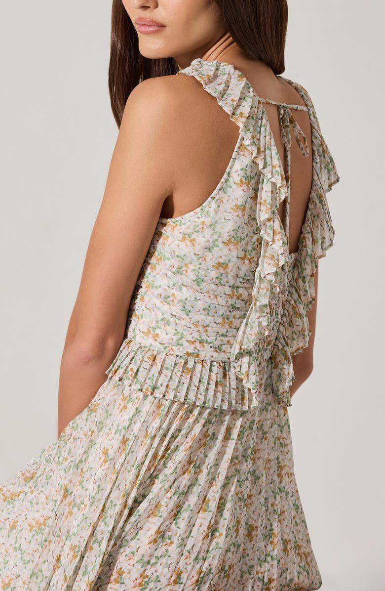 ASTR the Label Ruffle Pleated Midi Sundress, Alternate, color, Cream Multi Floral
