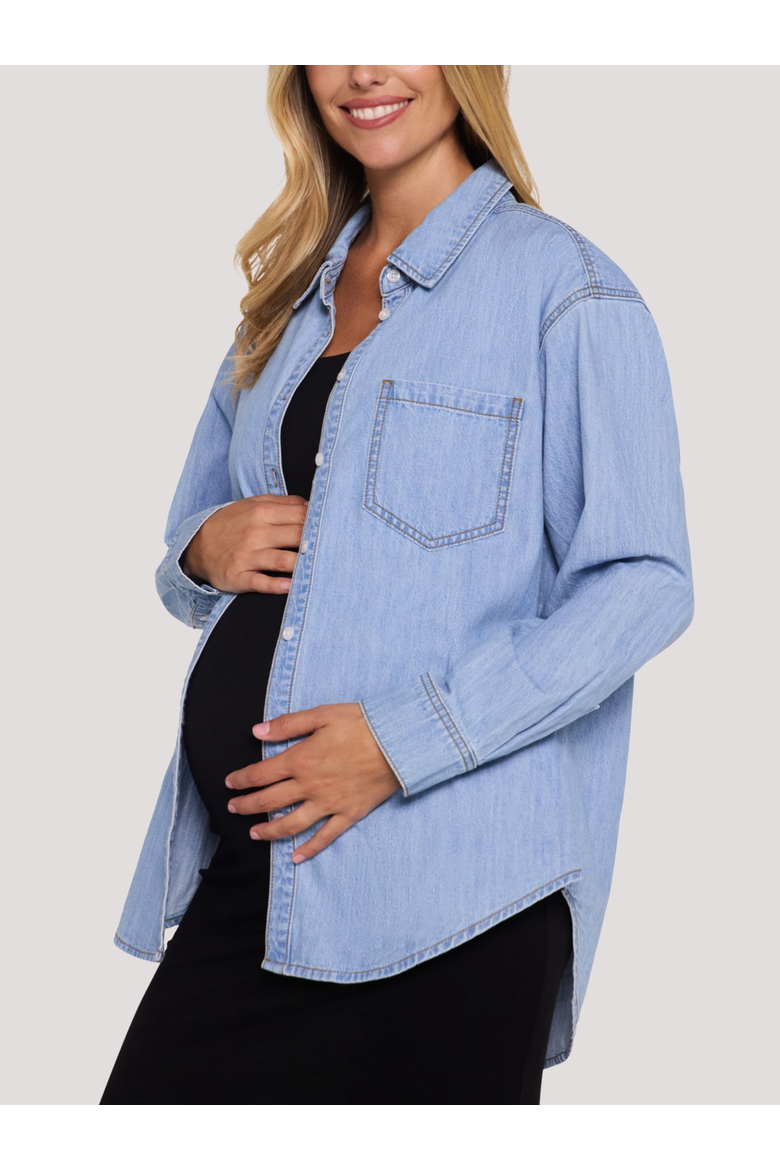 Long Sleeve Button-Up Denim Shirt, Main, color, July Wash