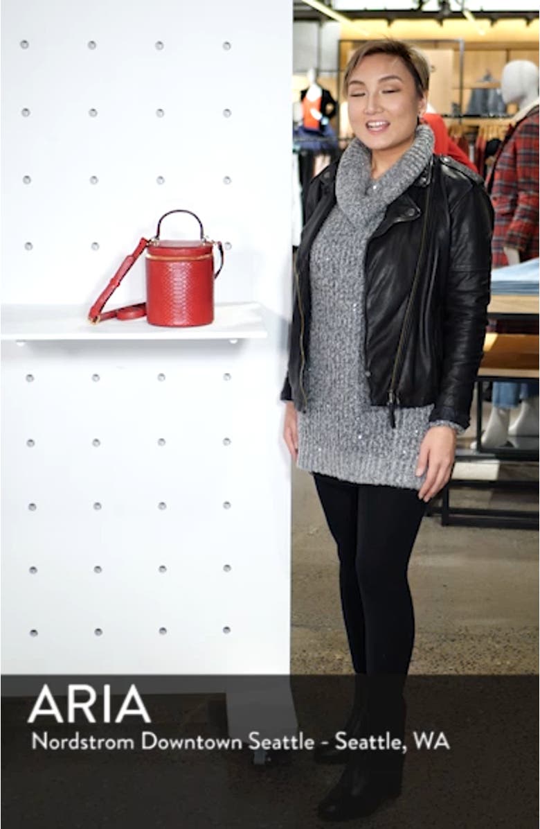 Marion Snake Embossed Bucket Bag, sales video thumbnail