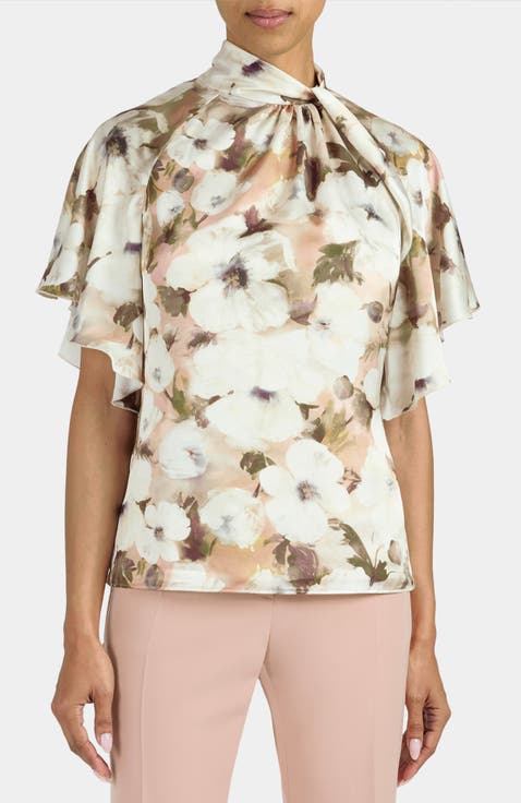Joyce Mock Neck Blouse in Floral Georgette