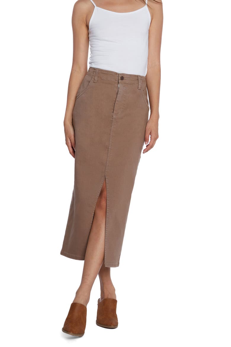Daily Slit Denim Midi Skirt, Alternate, color, KHAKI