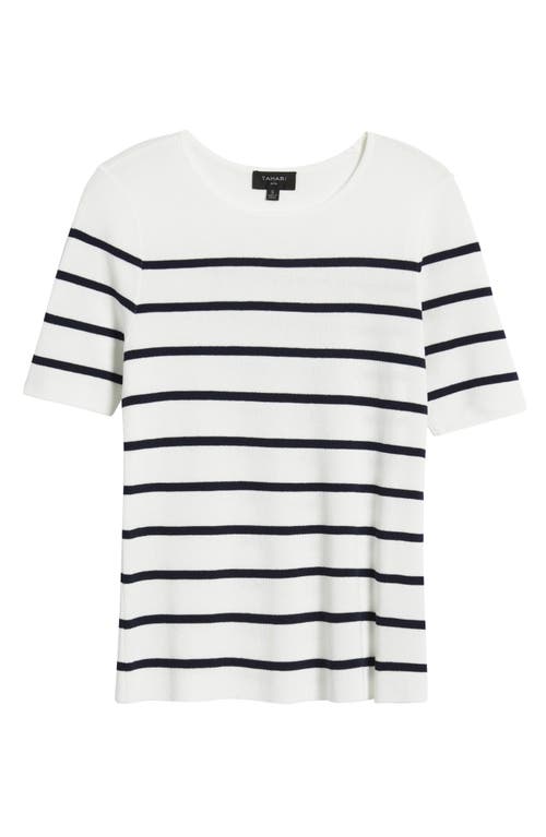 Tahari Asl Stripe Short Sleeve Sweater In Ivory Navy
