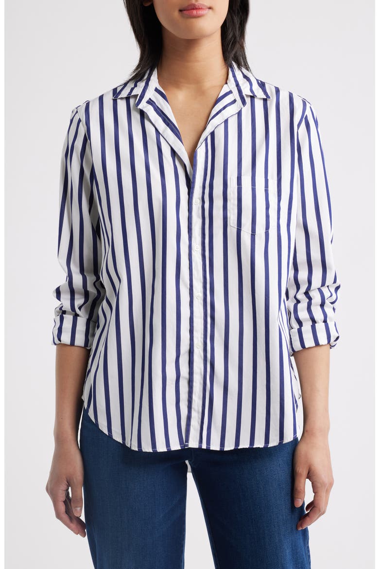 Eileen Relaxed Button-Up Shirt, Main, color, WHITE/ NAVY STRIPE