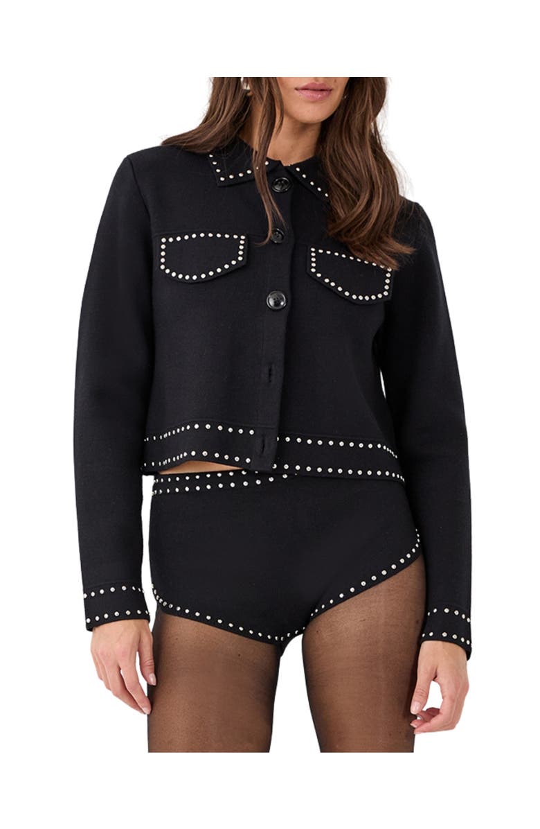 NASTY GAL Knitted Western Stud Detail Cardigan, Alternate, color, Black