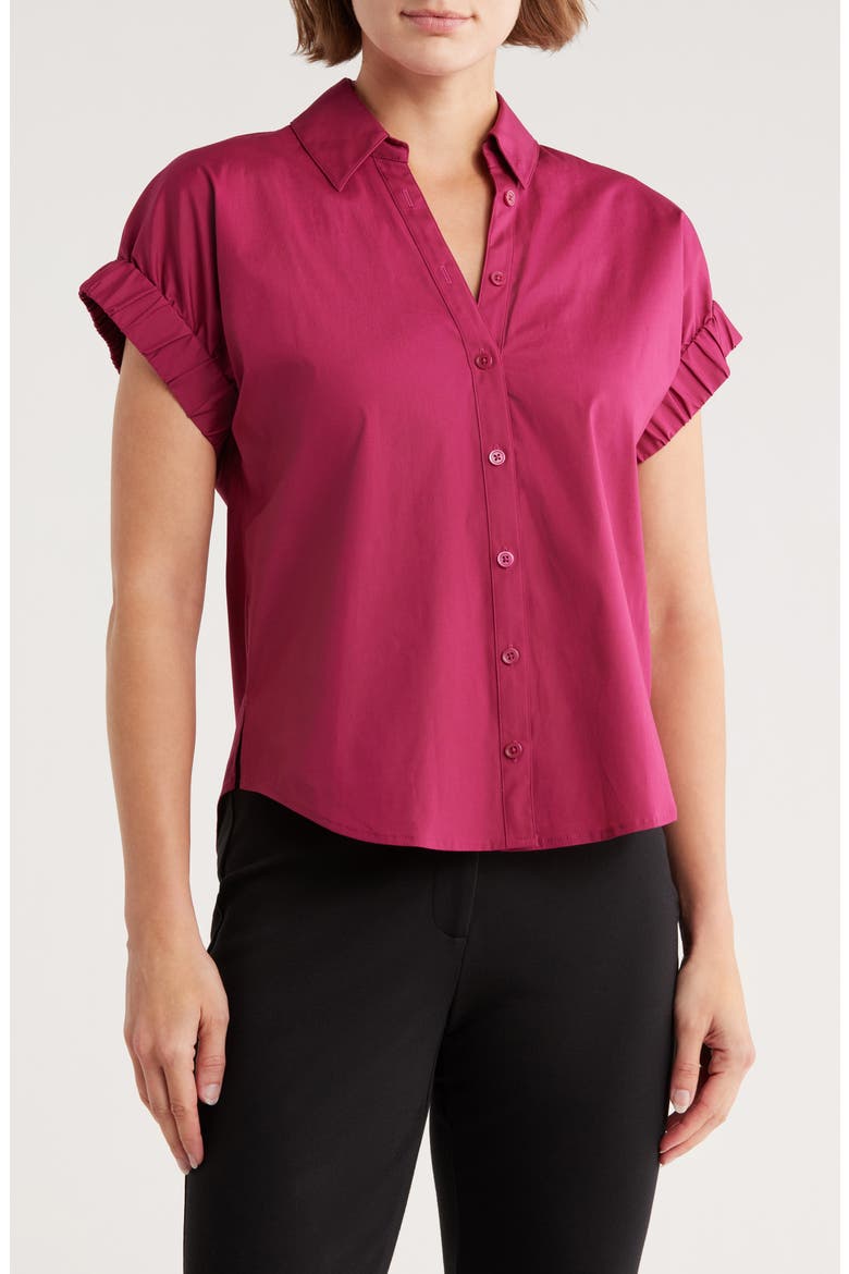 Matera Cap Sleeve Button-Up Shirt, Main, color, WILDBERRY