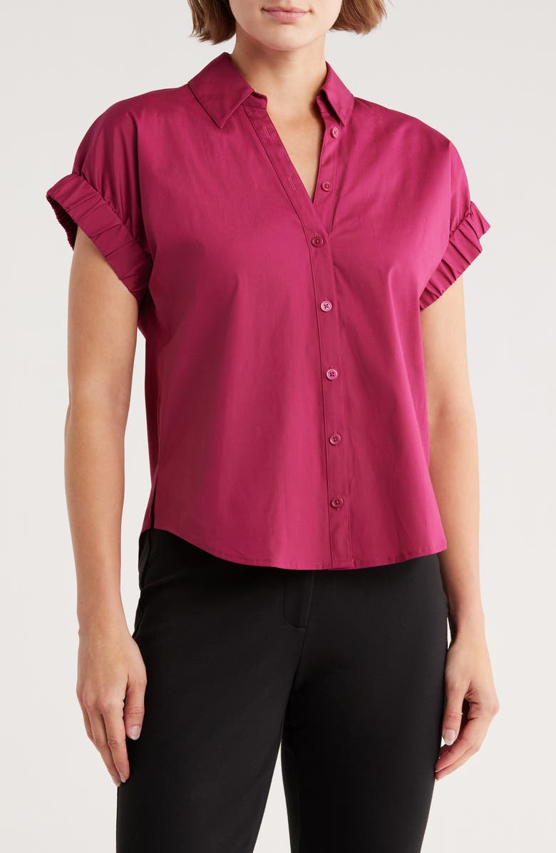 Veronica Beard Matera Cap Sleeve Button-Up Shirt, Main, color, Wildberry