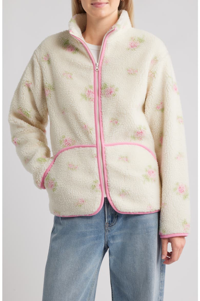 Sienna Flower Fleece Jacket, Alternate, color, CREAM