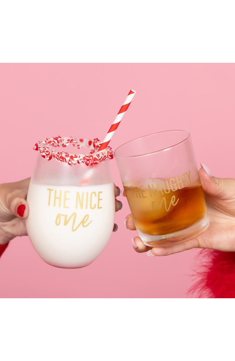 Totalee Gift Nice/ Naughty Wine & Rocks Glass Set of 2 Glass Clear 18 oz, Alternate, color, Clear