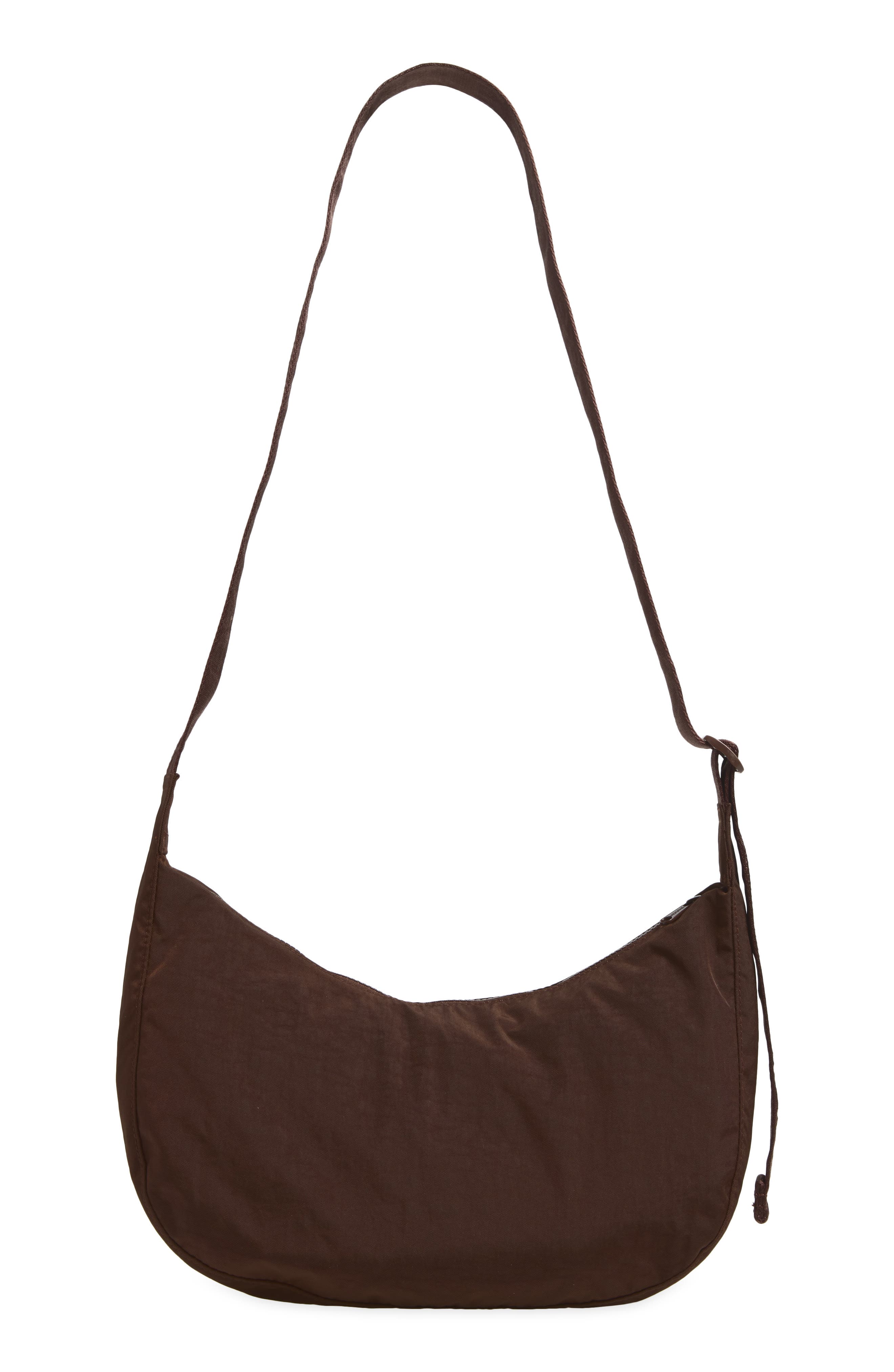Medium Crescent Recycled Nylon Crossbody Bag, Alternate, color, COFFEE
