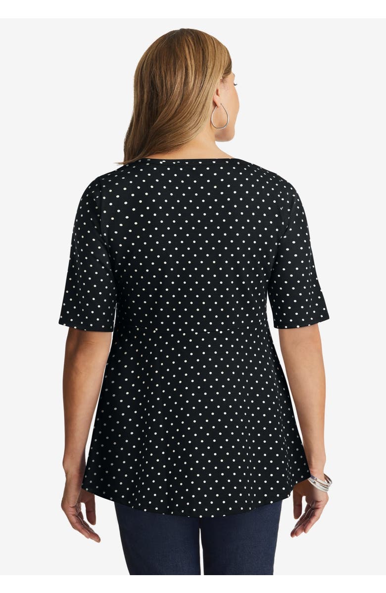 Jessica London Stretch Cotton Peplum Tunic, Alternate, color, Black Ivory Dot