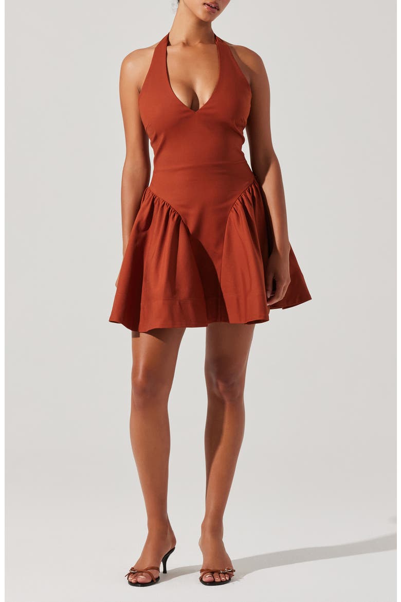 Meana Cotton Blend Halter Minidress, Main, color, BROWN