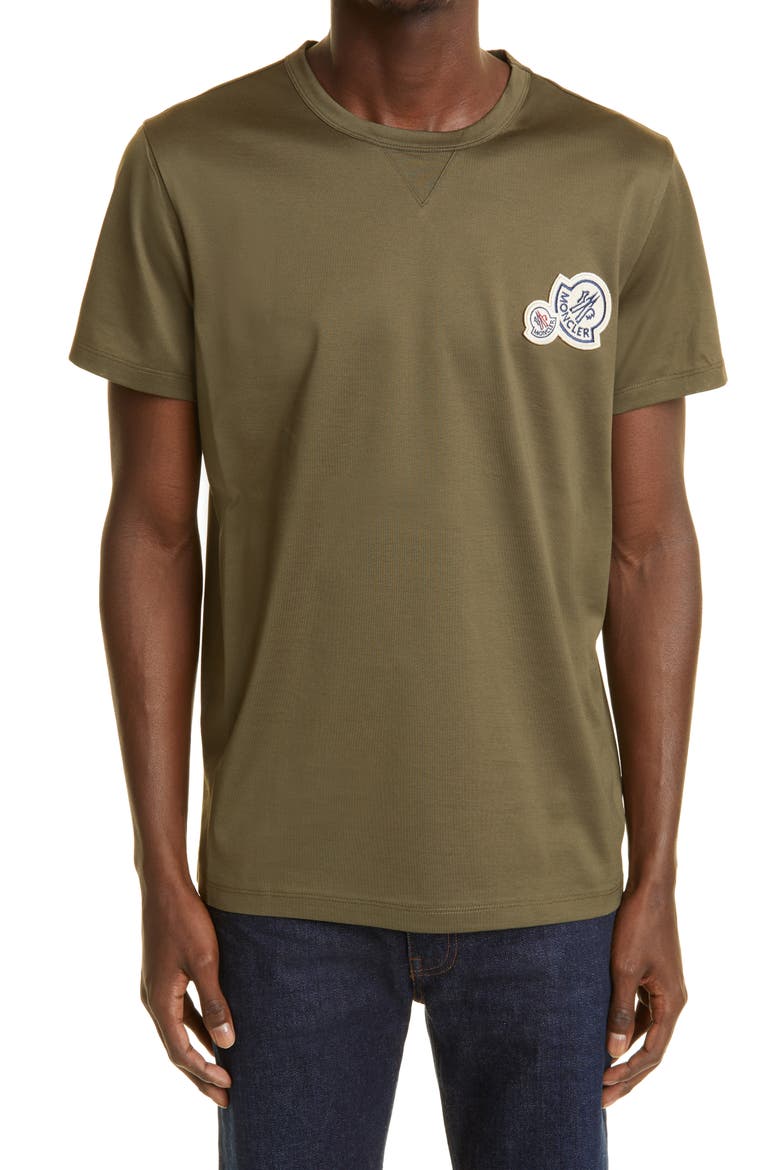 Double Logo Patch Slim Fit T-Shirt, Main, color, KHAKI GREEN