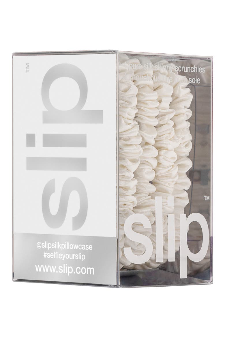 4-Pack Skinny Silk Scrunchies, Alternate, color, WHITE
