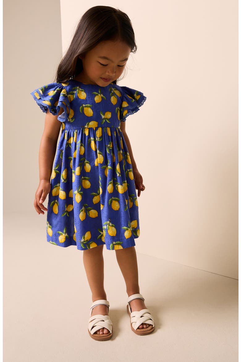 Kids' Lemon Flutter Sleeve Cotton Sundress, Alternate, color, BLUE